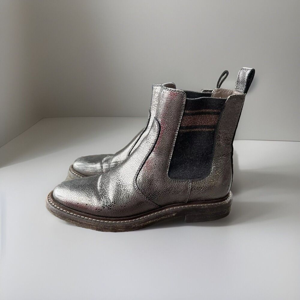 Brunello Cucinelli Broken Glass Leather Boots Size 36.5 Cashmere Chelsea 6.5